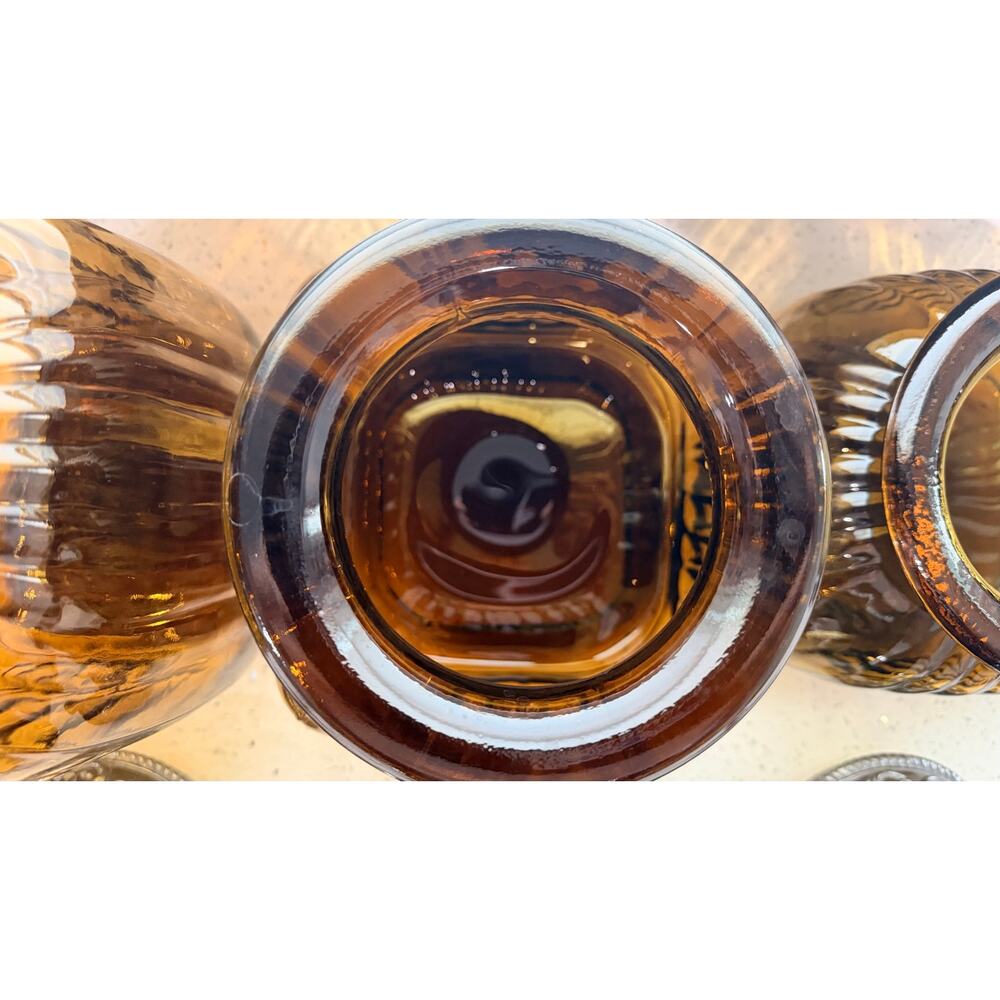 Set of 3 Artland Apothecary Amber Ribbed Jar Canister w/ Pewter Lids - Picture 4 of 8